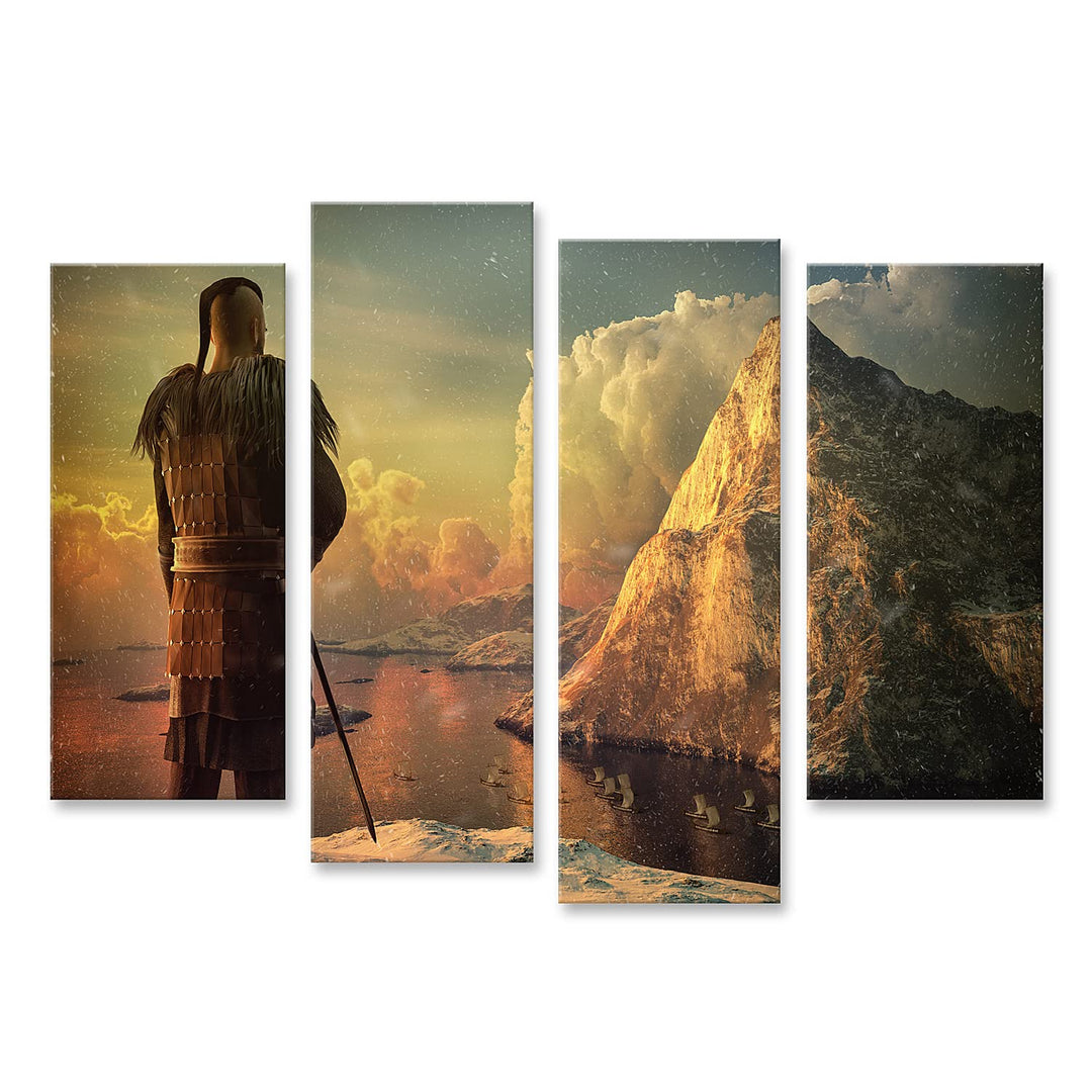 islandburner Bild auf Leinwand Wikinger Krieger Meer Schnee Berg Bilder Wandbilder Poster Leinwand 1