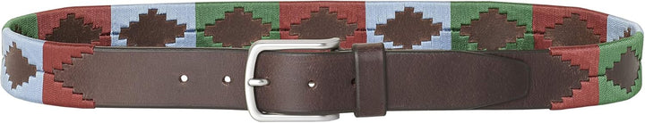 PELPE Argentinischer Ledergürtel mit passender Schnur und Lederarmband. Auf Leder gestickter Gürtel