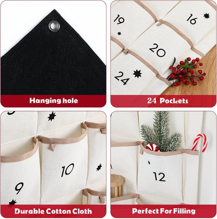 VOSAREA Adventskalender zum Befüllen Stoff Kinder Wandkalender Adventskalender mit 24 Taschen 2024 W