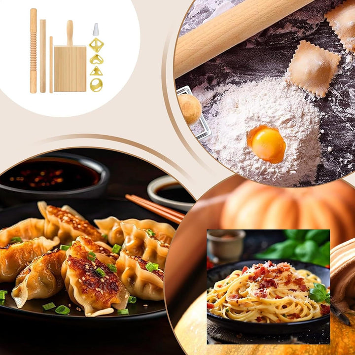 Pasta -Herstellungstools, Pasta -Herstellung - Teigbrett Holzgewinde Rolling Pin - 8x Knödelmacher R