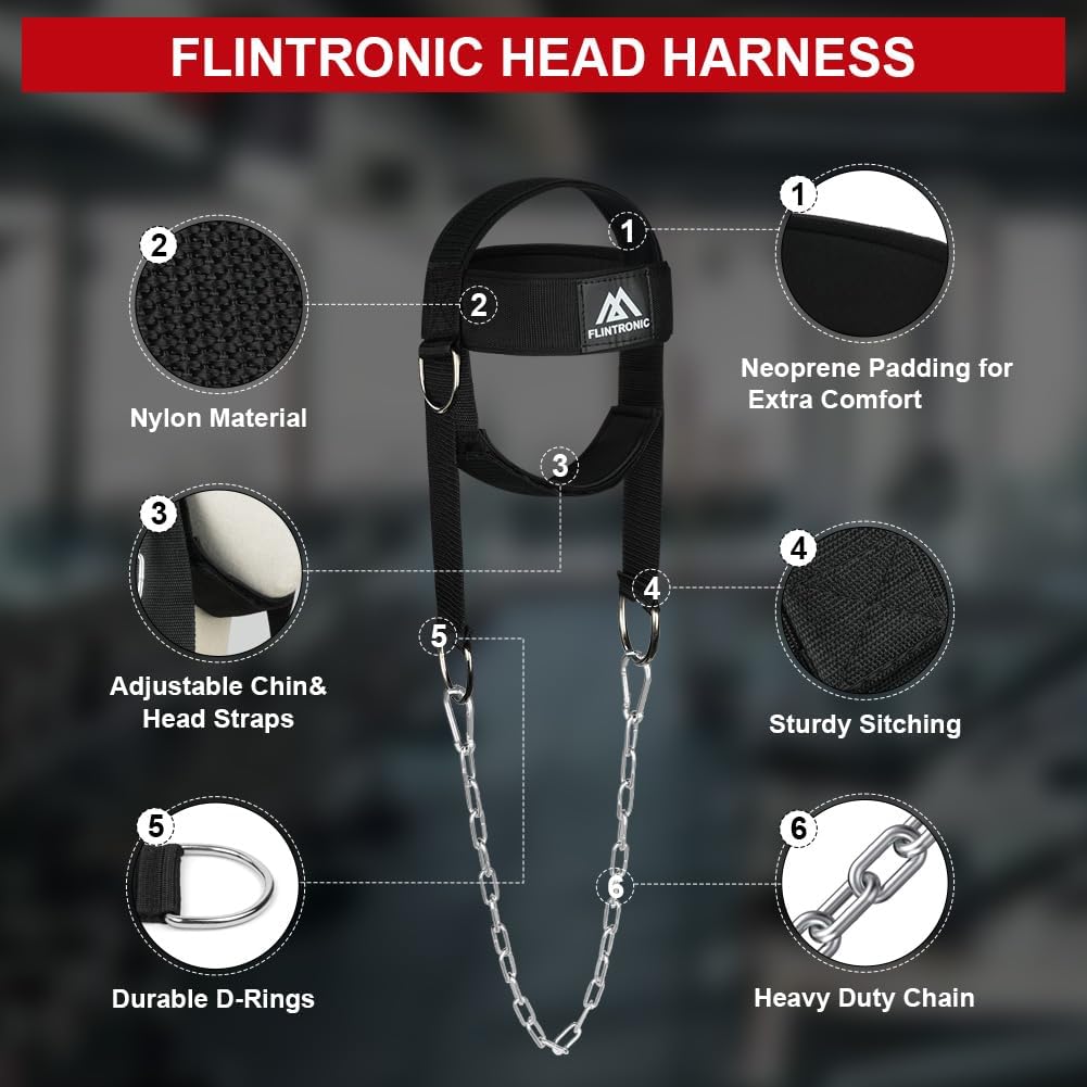 Flintronic Nackentrainer, Gewichtheben Kette Geschirr, Neck Harness für Kraftsport Nackenstrecker fü
