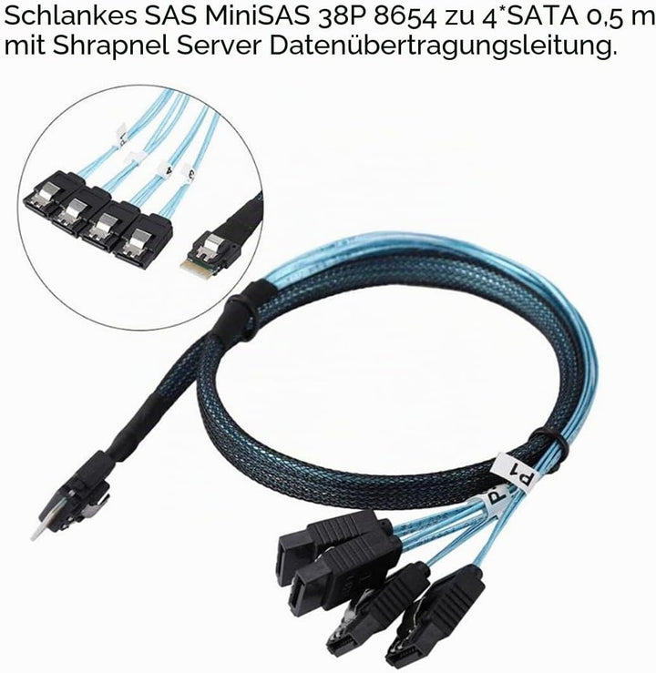 chenyang CY Slim Line SAS 4.0 SFF-8654 4i 38 Pin Host auf 4 SATA 7 Pin Target Festplatte Fanout Raid