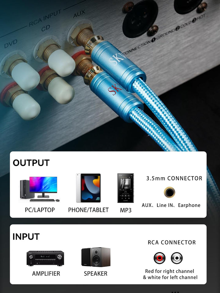SKW Audiophiles Y-Splitter Kabel – 3,5-mm Klinke auf 2×Cinch Stereo Adapterkabel (2m) 2M Y-Splitter