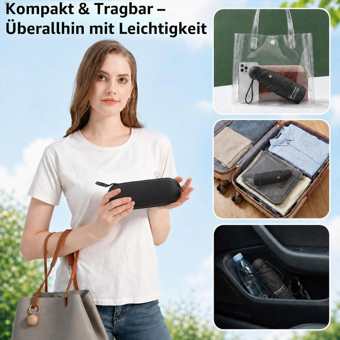 BAODINI Reise-Mini-Regenschirm für Geldbörse mit Etui – kleiner kompakter UV-Regenschirm, Sonnenschu