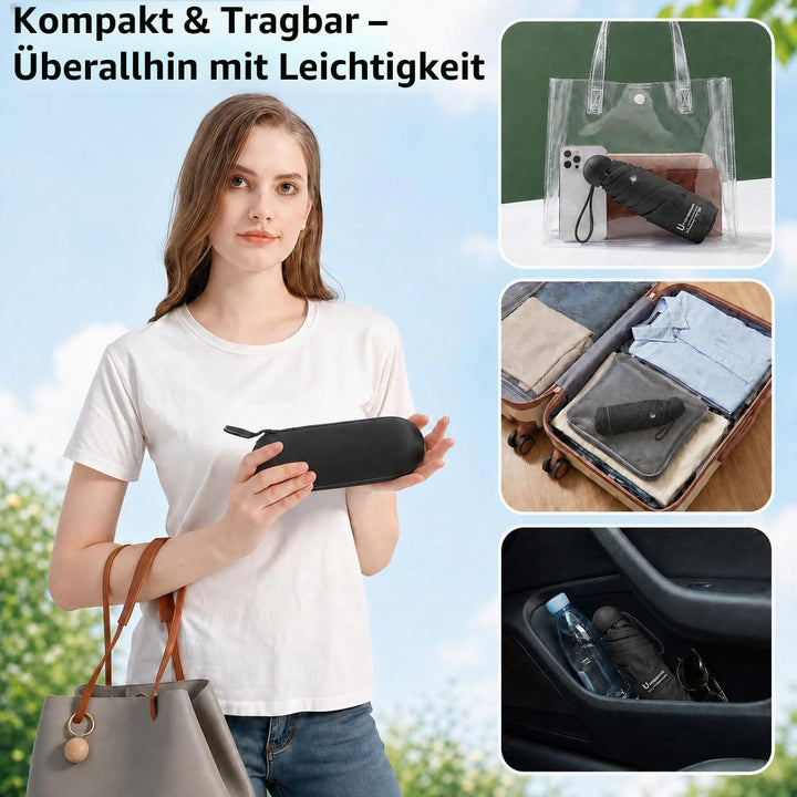 BAODINI Reise-Mini-Regenschirm für Geldbörse mit Etui – kleiner kompakter UV-Regenschirm, Sonnenschu