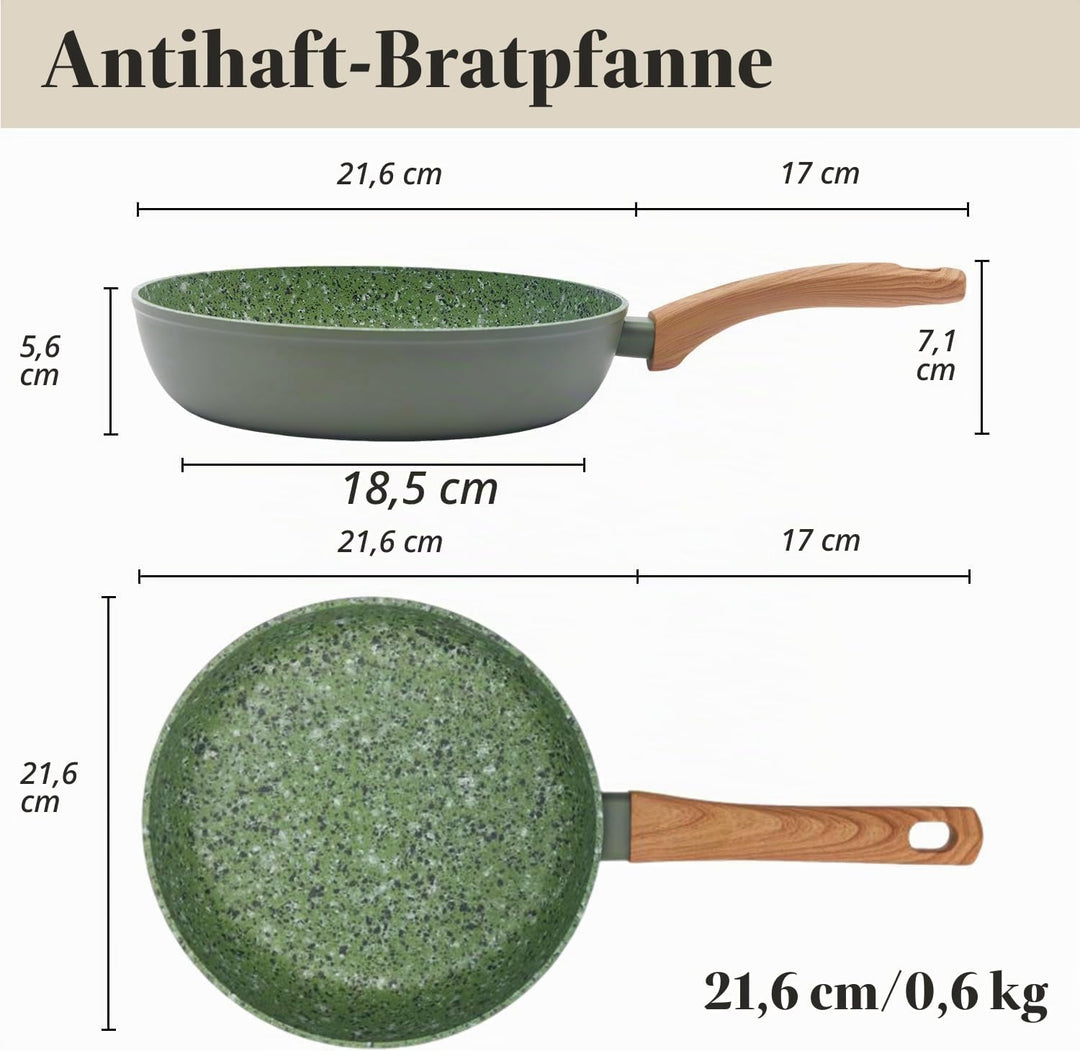 24cm Keramik-Antihaft-Bratpfanne mit Holzgriff - Aluminiumpfanne für alle Herdplatten, PFOA PTFE-fre