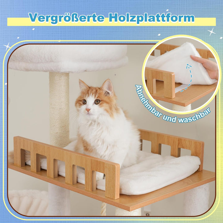 Hey-brother Holz Kratzbaum, 184cm Katzenbaum für Grosskatze, mehrstöckiger Stabil Katzenkratzbaum Mi