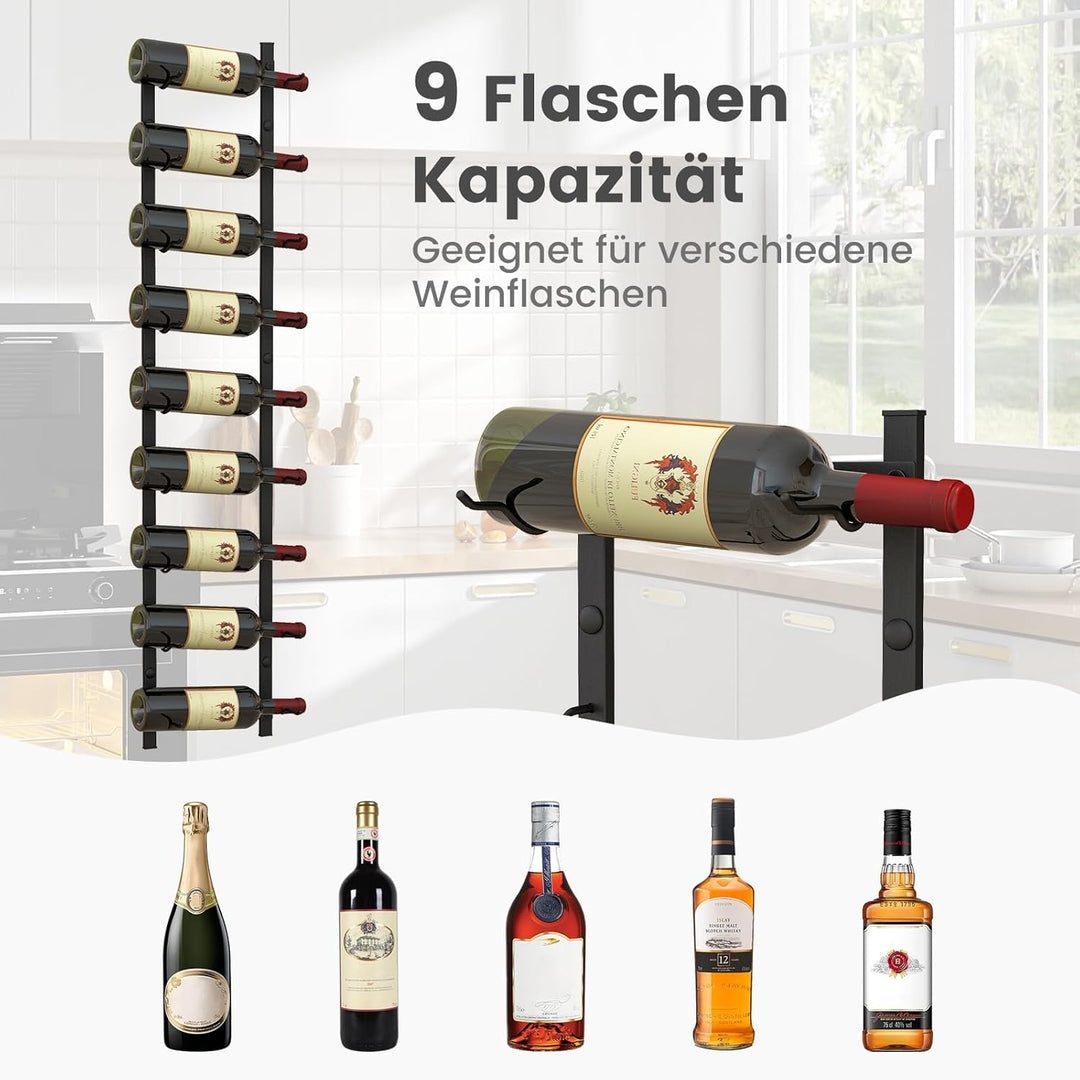 COSTWAY Weinregal Wand für 9 Weinflaschen, Flaschenhalter Metall, Flaschenregal Industrial, Aufbewah