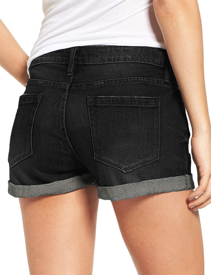 Necooer Damen Casual Ripped Denim Shorts Mittlere Taille Kurze Jeanshose mit Taschen S Schwarz, S Sc