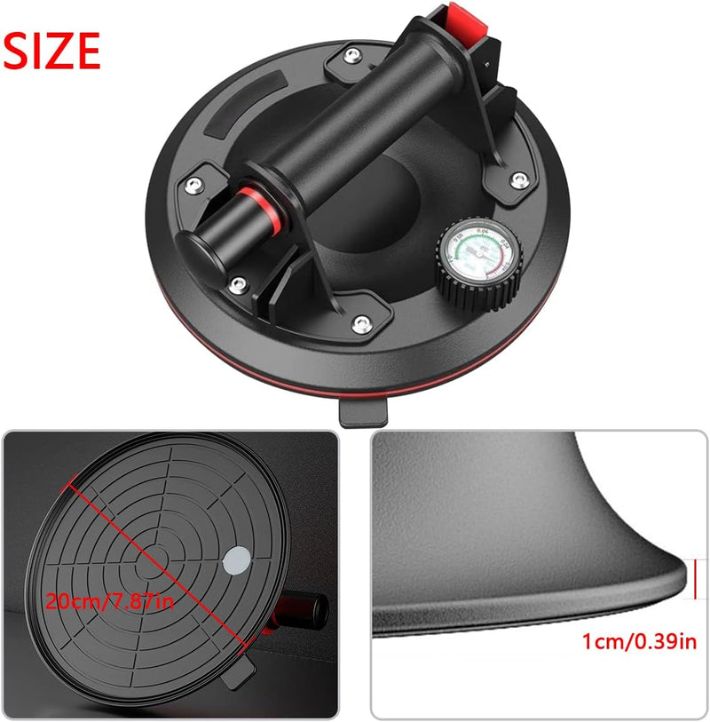2 Stück Saugheber 8" Glassaugnapf Vakuumheber mit Manometer Tragfähigkeit 200kg ABS Handpumpe Glassa