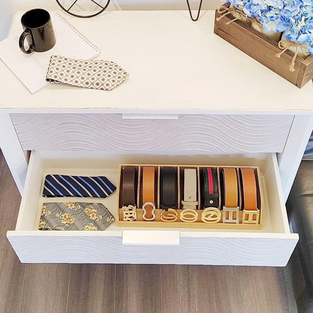 B4Life Gürtel-Organizer, 7 Fächer, Gürtel-Display-Rack für Herren, Bambus-Gürtelhalter für Schrank u
