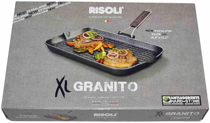 Bormioli Rocco Risolì Antihaft-Grillpfanne, 43 x 26 cm, gefalteter Griff, Holz