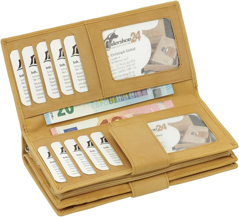 Luxus Leder Damen Geldbörse Portemonnaie Geldbeutel XXXL mit Reissverschluss 18,5 cm Farbe Beige, Be