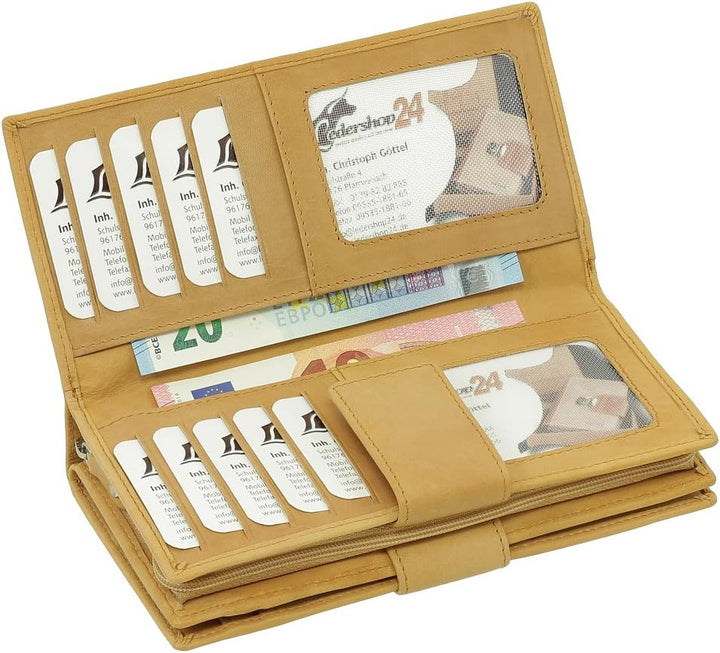 Luxus Leder Damen Geldbörse Portemonnaie Geldbeutel XXXL mit Reissverschluss 18,5 cm Farbe Beige, Be