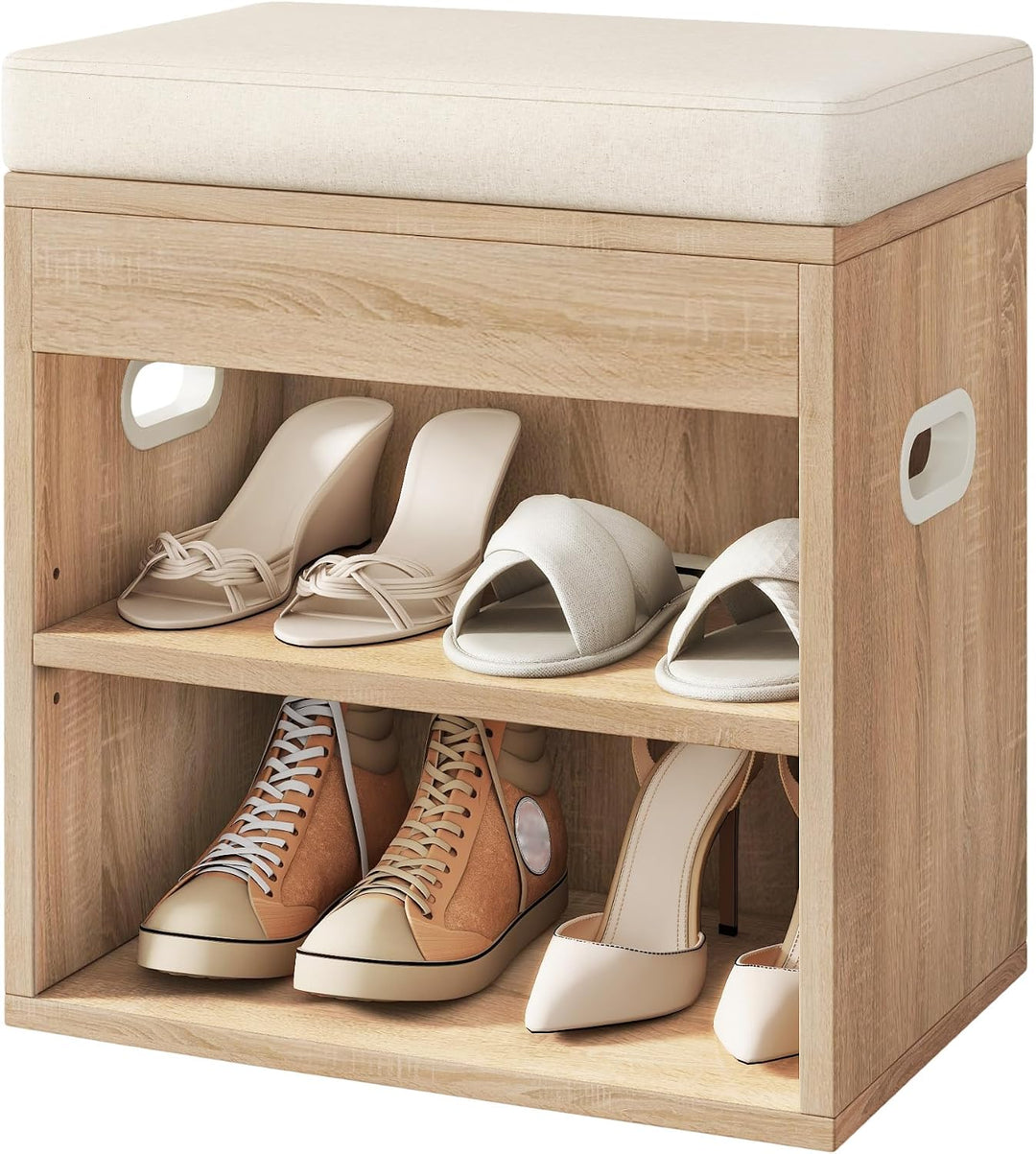 YMYNY Schuhbank mit Sitzfläche und Schublade, 2-Stufig Schuhschrank mit sitzbank, Schuhregal Klein m