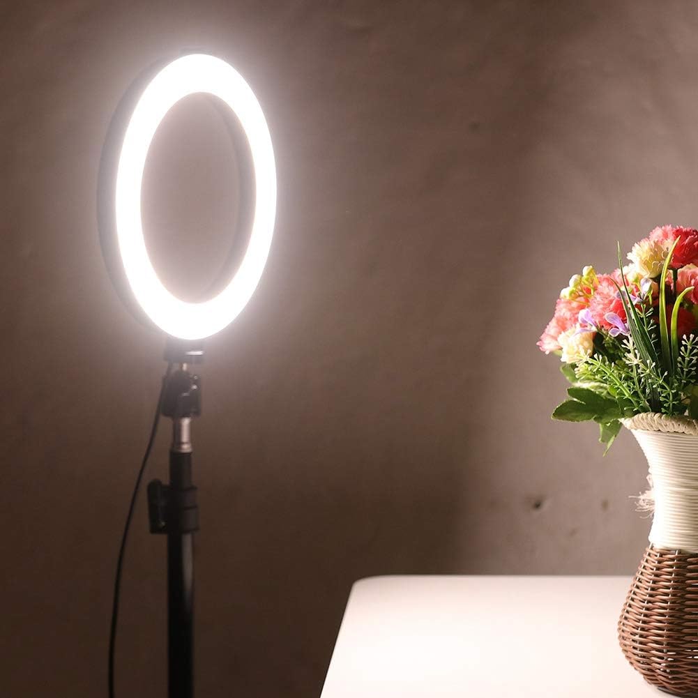 10 Zoll Dimmbares LED Ringlicht, 3 Farben Lichtmodus Ringleuchte Licht Set Kommt mit Zwei Telefoncli