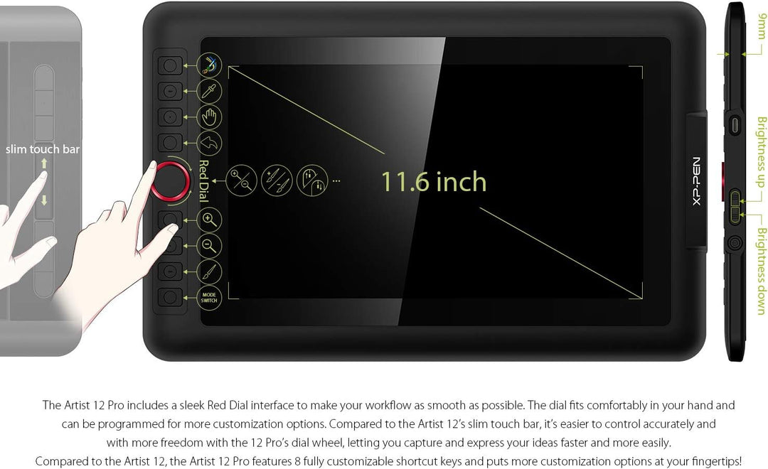 XP-PEN Artist 12 Pro Grafiktablett mit HD-IPS-Display, 11,6 Zoll (11,6 Zoll), Eingabestift mit 8192