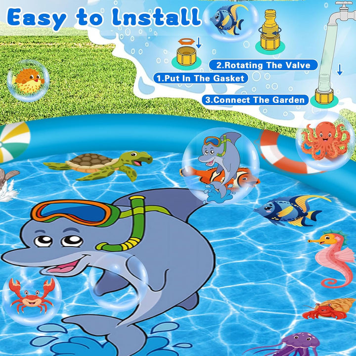 MULEVIP Splash Pad 170CM Wasserspielmatte Kinder,Sprinklermatte,Wassersprenkler Garten Kinder,Sprink