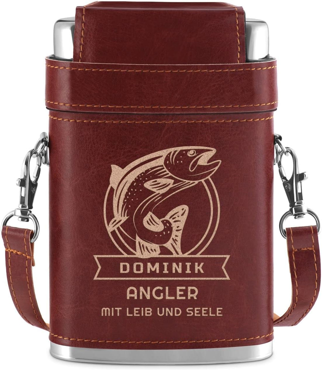 Maverton Flachmann mit Gravur - personalisiert - 250 ml - aus Edelstahl - 3x10 ml Pinnchen - Weihnac
