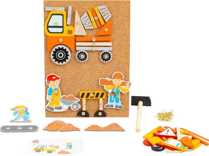 small foot Hämmerchenspiel Baustelle aus Holz und Kork, mit Baustellenmotiven, für Kinder ab 3 Jahre