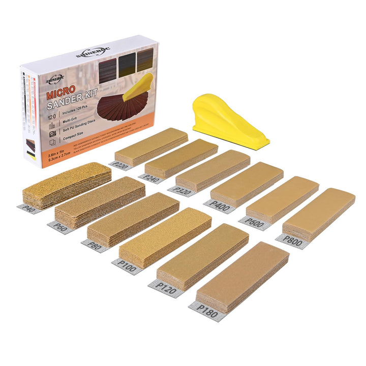 120 Stück Schleifpapier mit 90x30 mm Schleifklotz Set, Mini Schleifwerkzeuge, 40/60/80/100/120/180/2