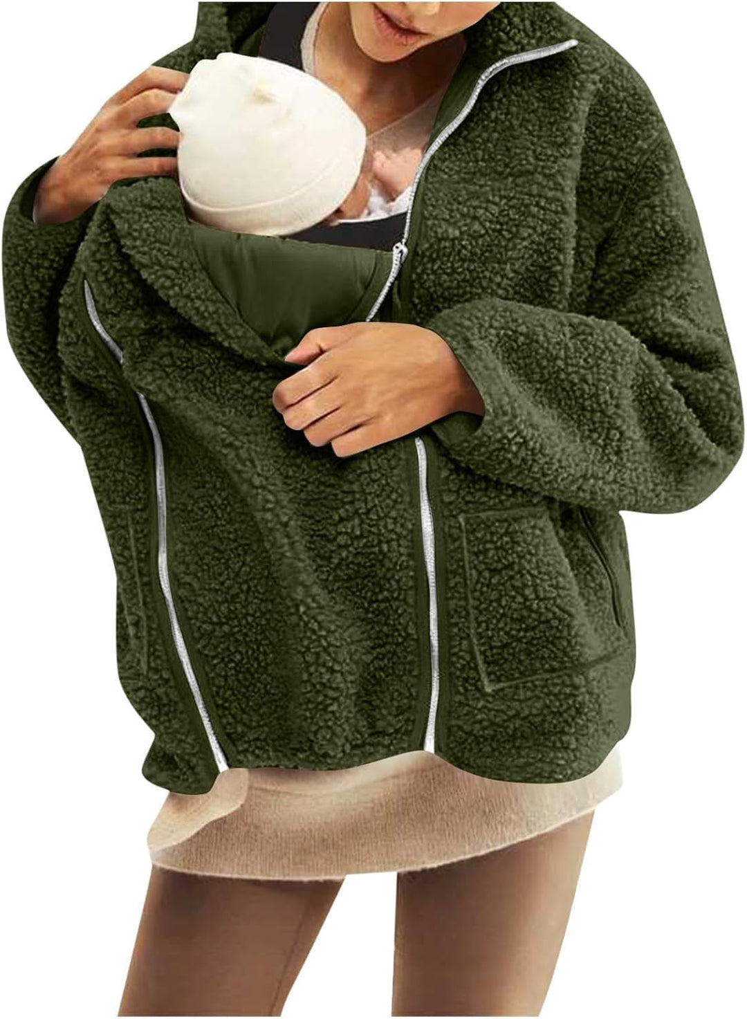 Umstandsjacke mit Babyeinsatz Warm Teddy Fleecejacke Umstands Baumwolljacke Winter Umstandsmode 2 in
