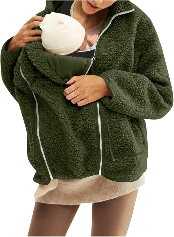 Umstandsjacke mit Babyeinsatz Warm Teddy Fleecejacke Umstands Baumwolljacke Winter Umstandsmode 2 in