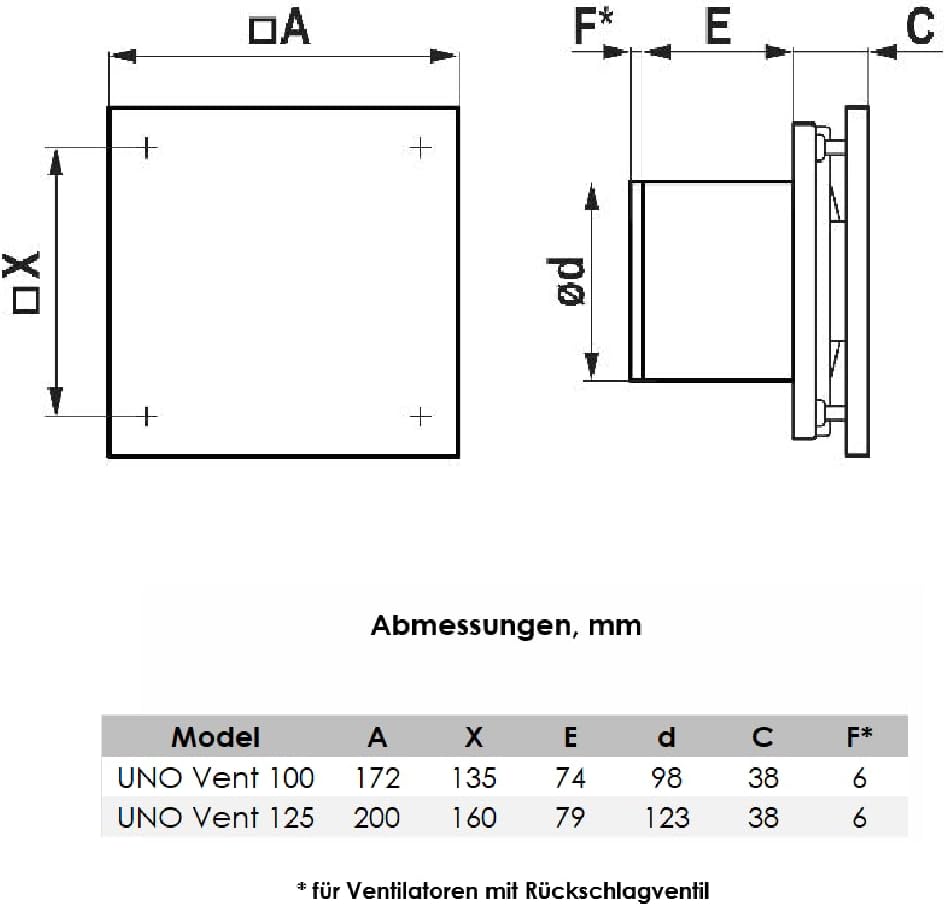 Vlano Badlüfter UNO Vent 100 Standard, Rückschlagklappe, Weiss,100 mm, Axial Ventilator, Abluftlüfte