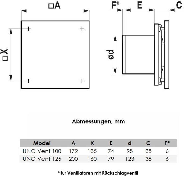 Vlano Badlüfter UNO Vent 100 Standard, Rückschlagklappe, Weiss,100 mm, Axial Ventilator, Abluftlüfte