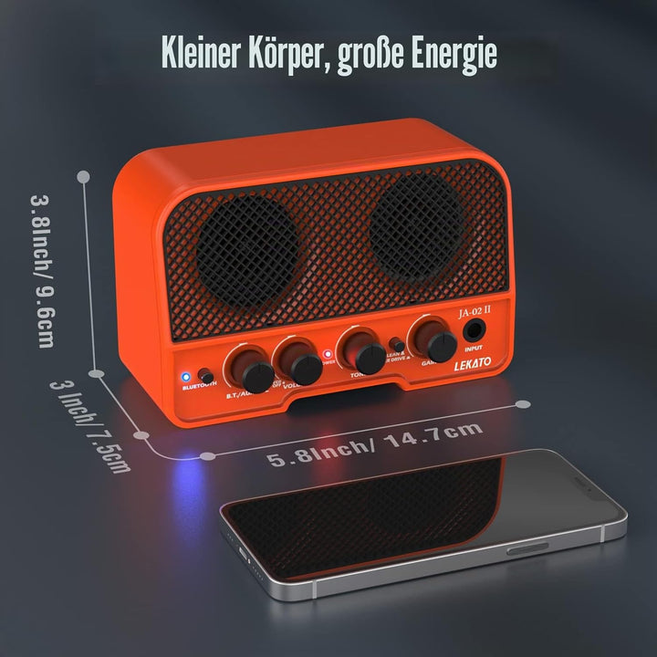 Mini Gitarrenverstärker, LEKATO 5W Drahtloser Wiederaufladbarer Verstärker mit CLEAN/OVERDRIVER-Effe