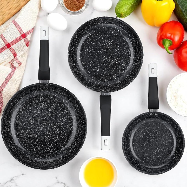 EliteHoff Pfannenset Induktion 3-teilig (20/24/28 cm), Induktionspfannen-Set, Aluminiumguss mit Anti