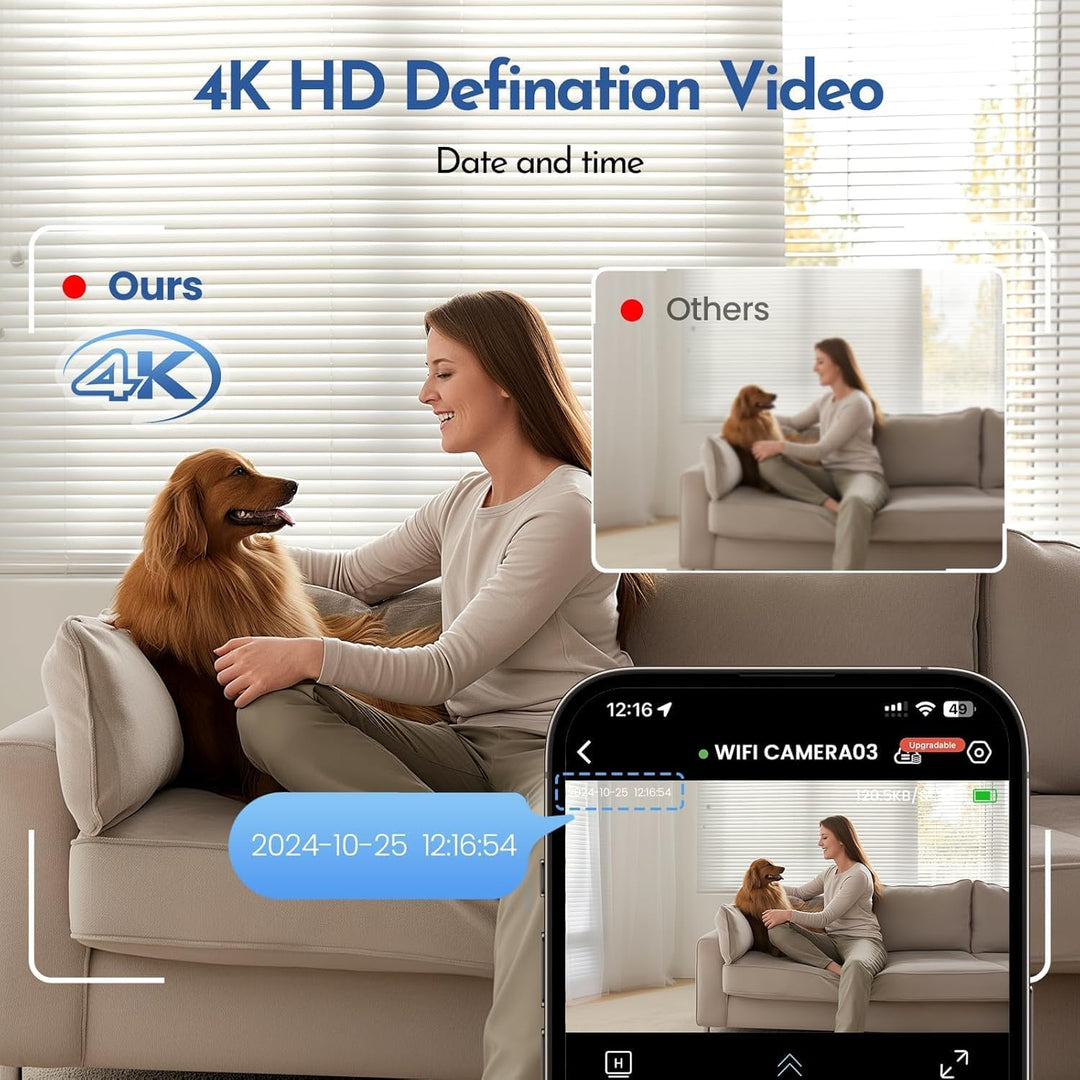 4K Mini Kamera, 2.4/5 Ghz WLAN Innenkamera180° drehbarem Objektiv automatische, Bewegungserkennung,