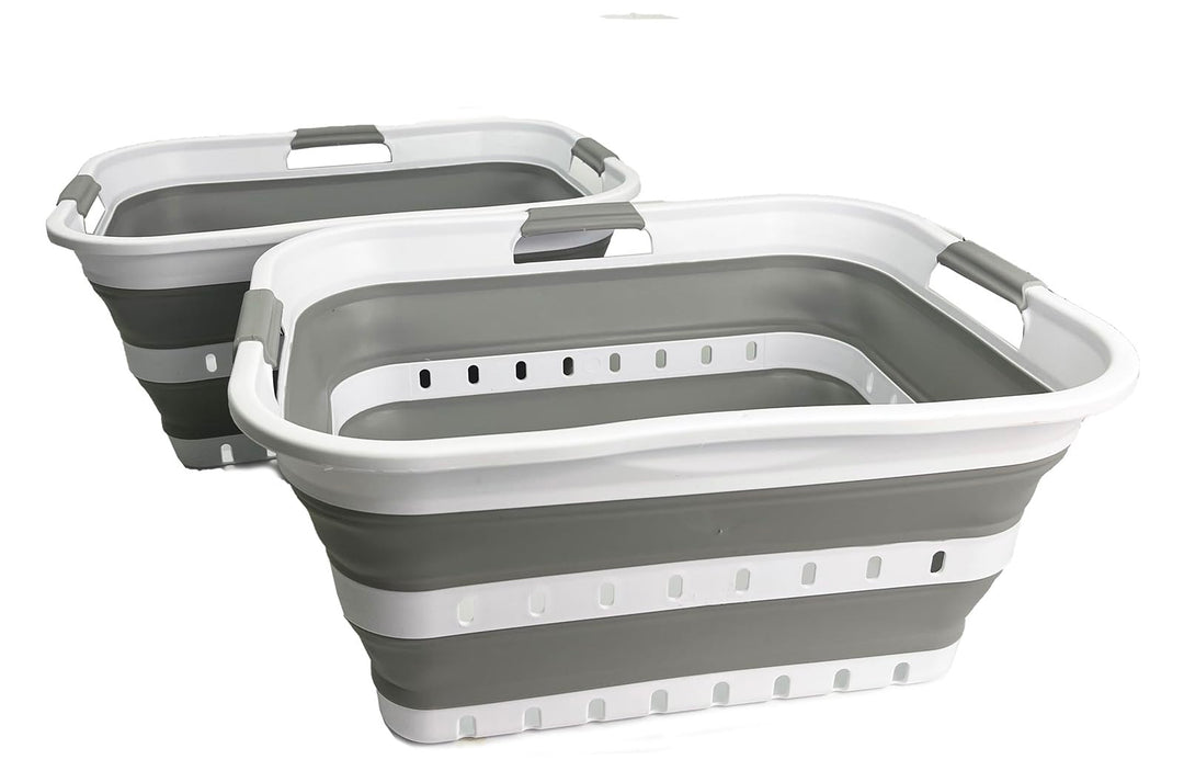 SAMMART 2er-Set 42L faltbarer Aufbewahrungskörbe/-behälter aus Kunststoff – zusammenklappbarer, plat