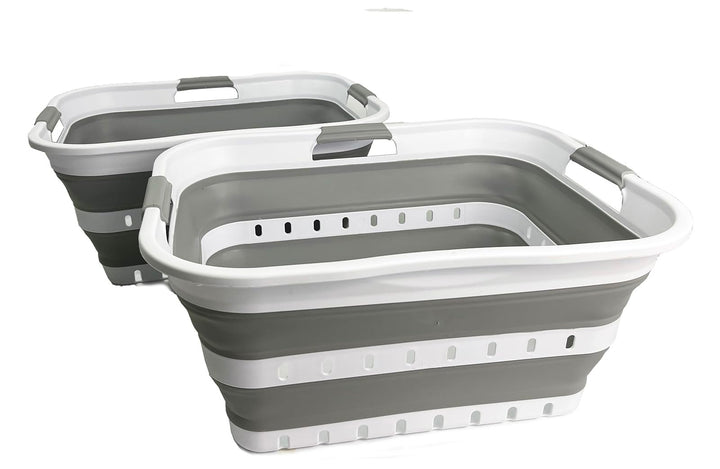 SAMMART 2er-Set 42L faltbarer Aufbewahrungskörbe/-behälter aus Kunststoff – zusammenklappbarer, plat