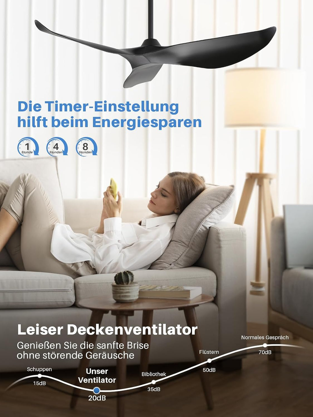 Sofucor 97cm Deckenventilator mit Fernbedienung, Leise Deckenventilator ohne Licht, DC Motor, Timer,