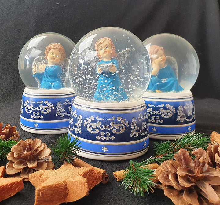 20029 Schneekugel Spieluhr Engel mit Schale Weihnachten - 100mm breit - Design in Deutschland