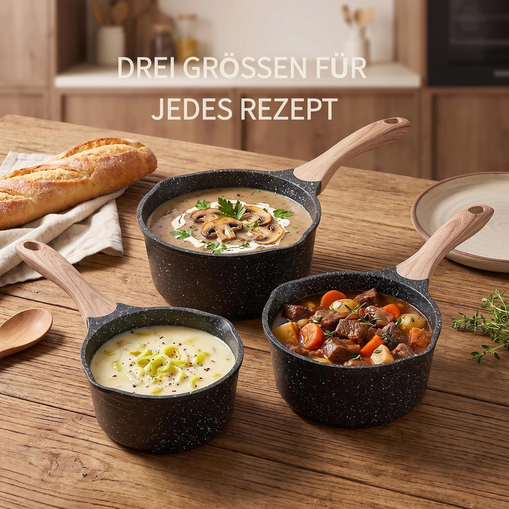 JEETEE Kasserolle 20 cm, 2.4L Stielkasserolle mit Deckel, klein Kasserolle Stieltopf, Milchpfanne Mi