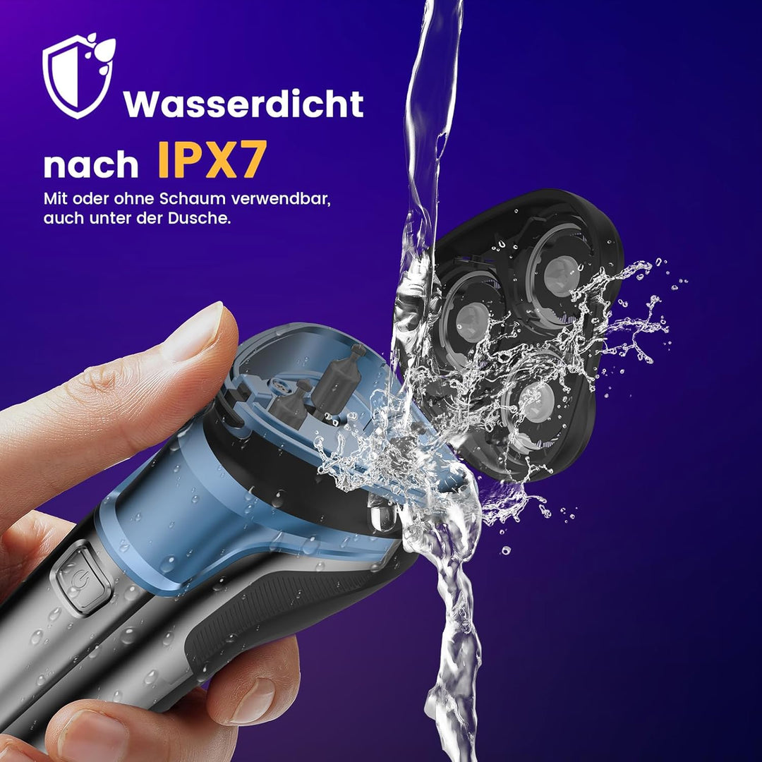 Skycool Rasierer Herren Elektrisch, 3-in-1 Elektrischer Rasierer für Herren Nass und Trocken, IPX7 W