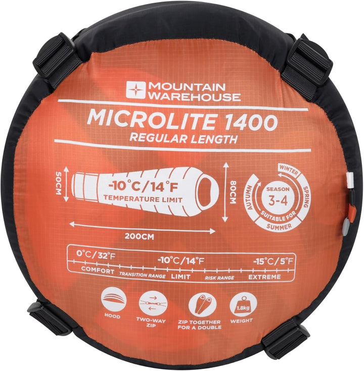 Mountain Warehouse Microlite 1400 Schlafsack Licht Koralle Reissverschluss links - reg. Länge (200cm
