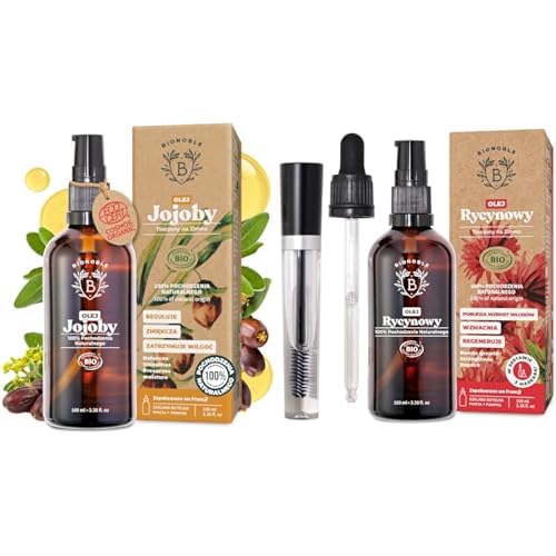 Bionoble Jojobaöl Bio 100ml & Rizinusöl Bio 100ml - Wimpern, Augenbrauen, Haare, Bart, Nägel - Vegan