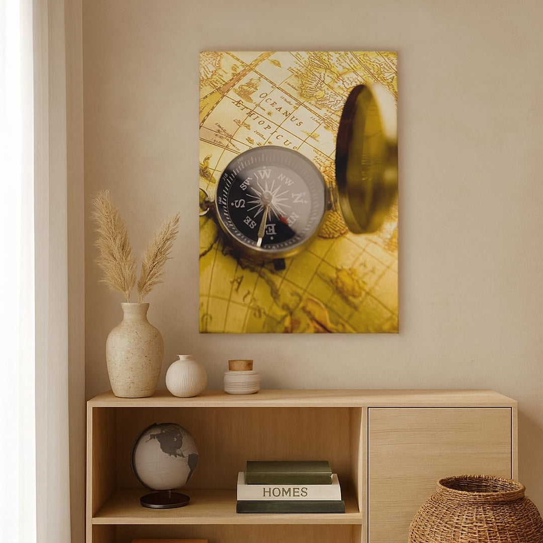 Bilder auf Leinwand 55x100cm Leinwandbild mit Rahmen Abstrakt kommunikation kompass erde Gross Wandd