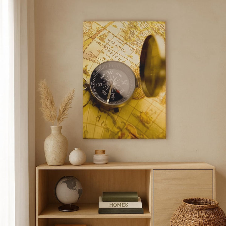 Bilder auf Leinwand 55x100cm Leinwandbild mit Rahmen Abstrakt kommunikation kompass erde Gross Wandd