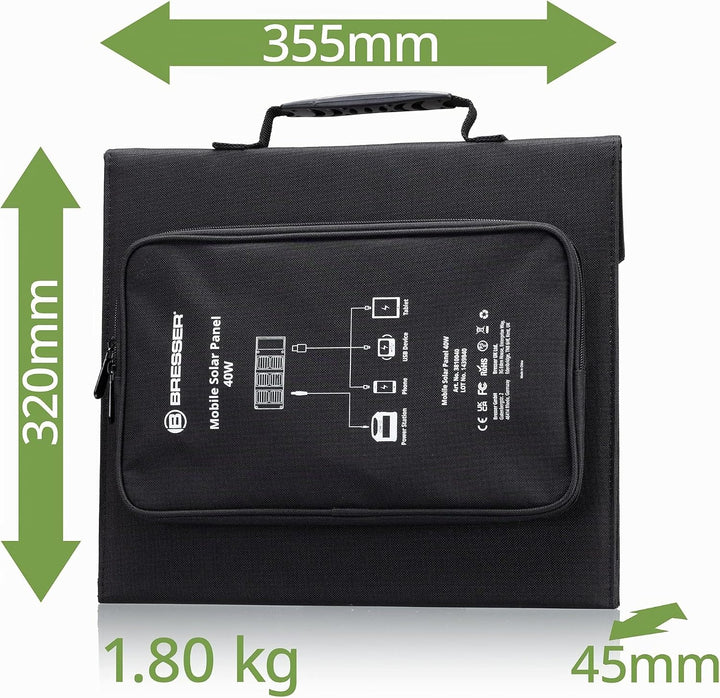Bresser Solar Ladegerät 40W mit 1x DC- und 3x USB-A-Anschlüssen inkl. USB-A-Buchse mit QC3.0 zur Sch