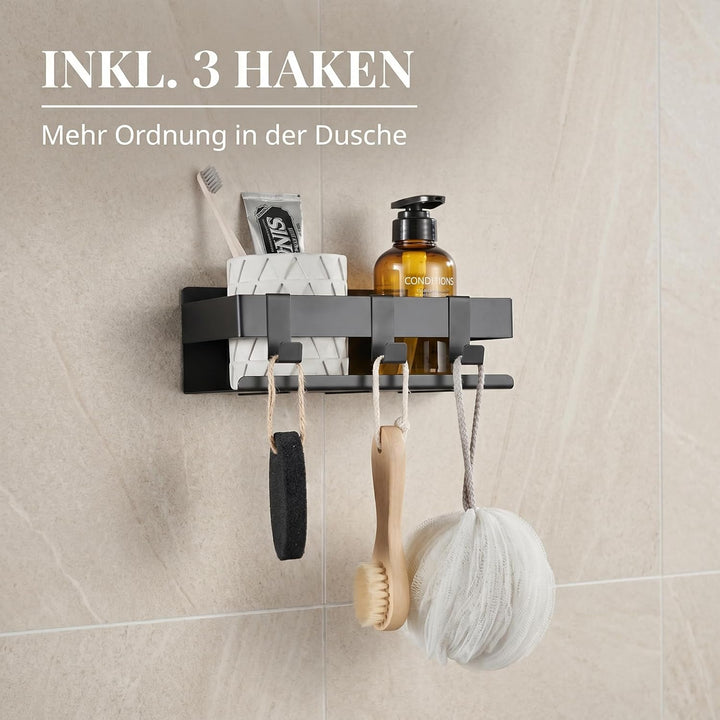 DEKAZIA® Duschablage ohne Bohren schwarz Duschregal ohne Bohren Shampoo Halterung für Dusche Duschab