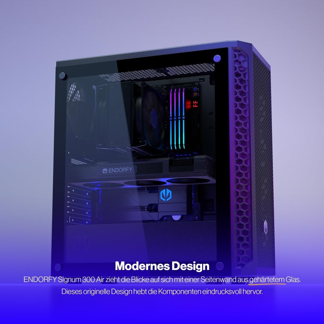ENDORFY Signum 300 Air, ATX PC-Gehäuse, Mesh-Frontplatte, gehärtetes Glas-Seitenteil, 4x120mm PWM-Lü