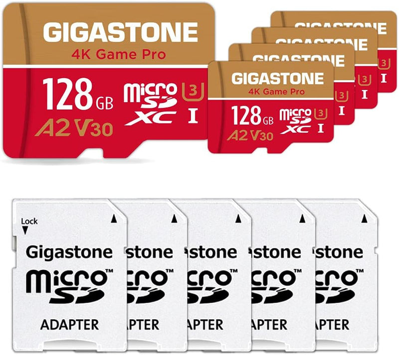 [5 Jahre kostenlose Datenwiederherstellung] Gigastone 4K Game Pro 128GB MicroSDXC Speicherkarte 5er-