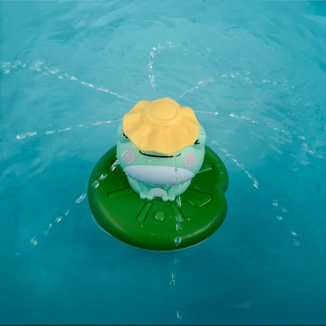 SPITZER TOYS Schwimmender Badefrosch mit Wassersprinkler, Badespielzeug für Badewanne & Pool, Wasser