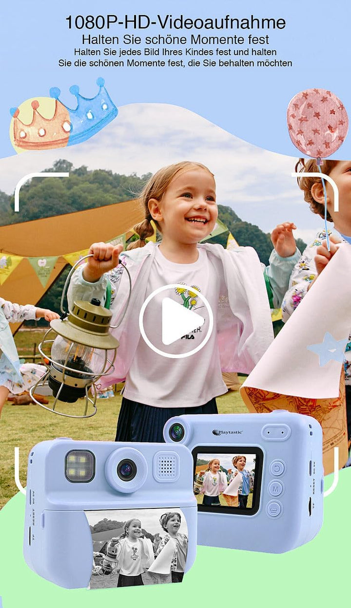 Kinderkamera: Kinder-Sofortbild-Kamera mit Selfie-Objektiv, 2"-Display, 48 MP, blau (Kamera mit Foto