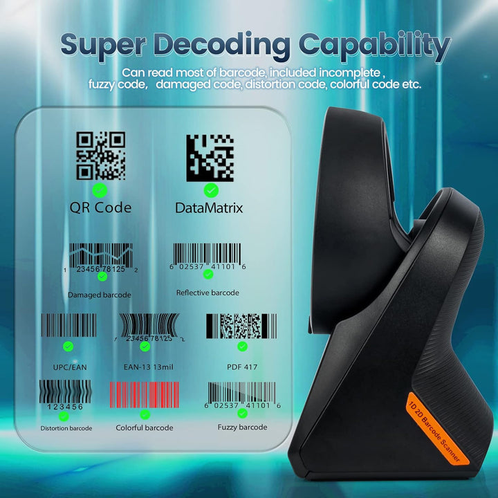 OBZ 1D 2D QR Desktop Barcode Scanner, QR Code Scanner Hands Free Barcode-Scanner USB Automatischer B