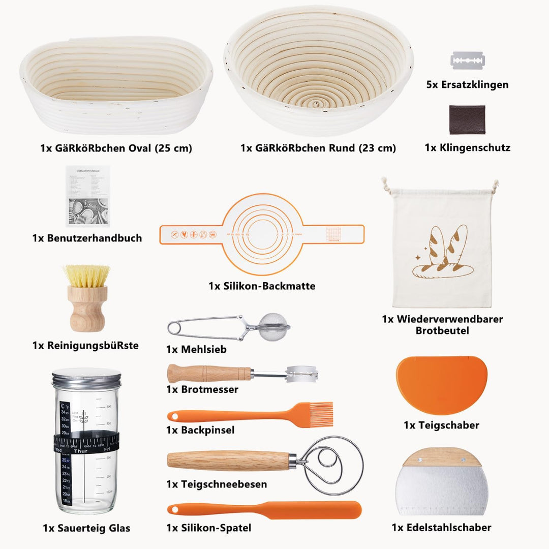 Gärkörbchen, Brotgärkorb-Set Für Sauerteig Starter Set, Gärkorb natürlichem Rattan, Sauerteig-Gärkor
